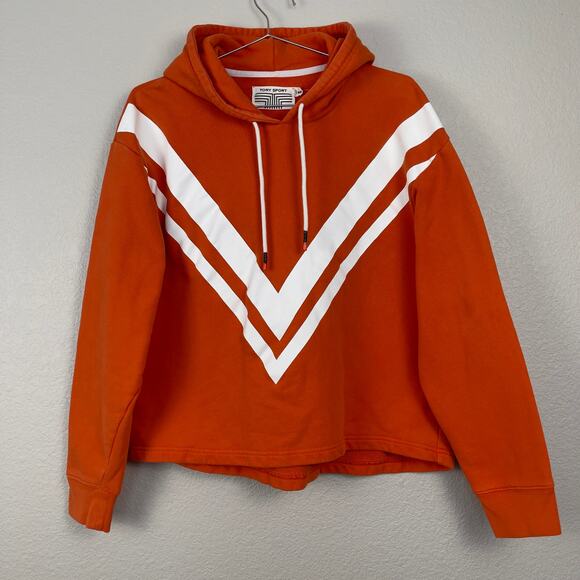 Tory Sport French Terry Chevron Hoodie Sweatshirt Orange Size Small Active - Picture 3 of 13